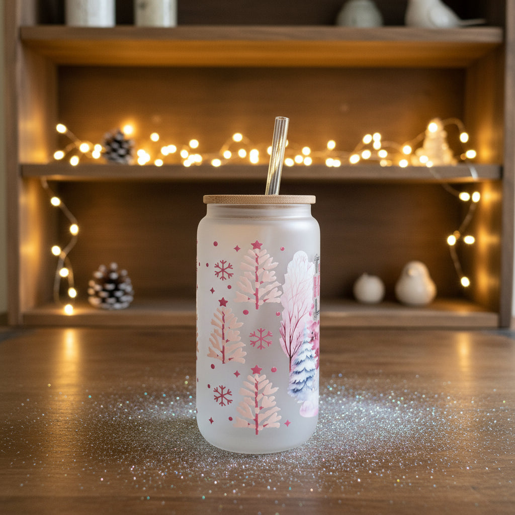 Verre rose neige